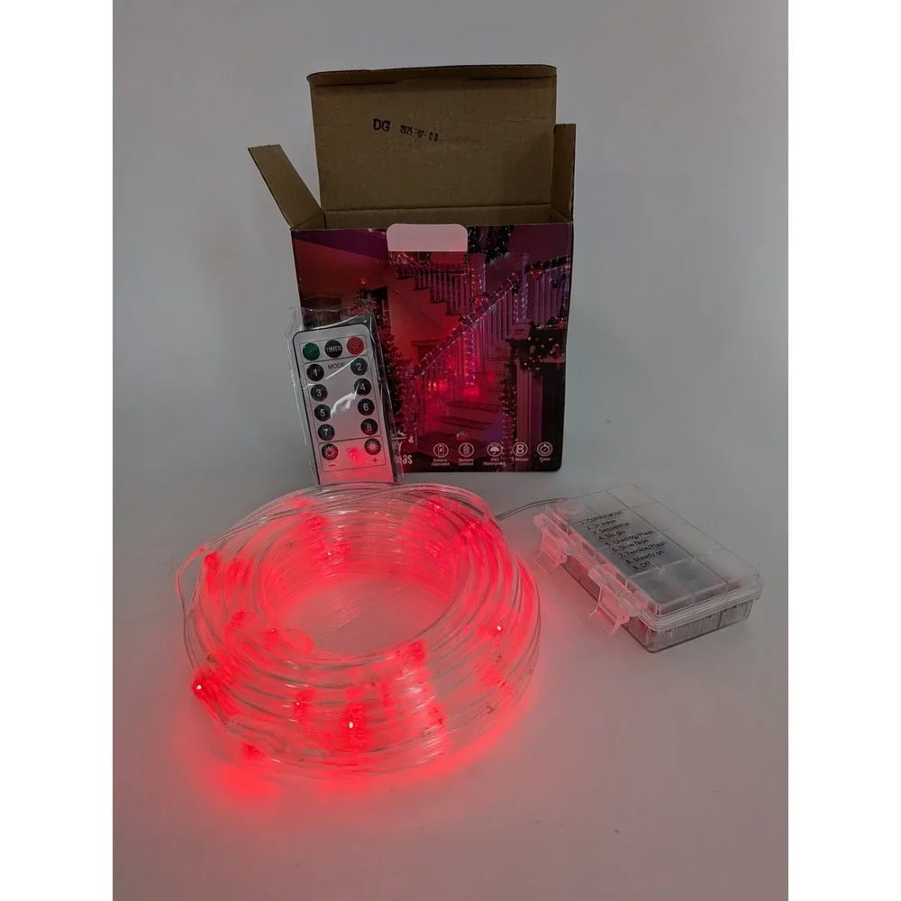 Lot of 2 LED Rope Lights Red & Green 33ft Battery Operated Outdoor Christmas